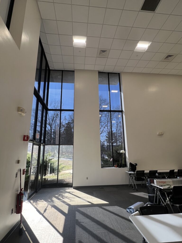 Floor to ceiling windows in office