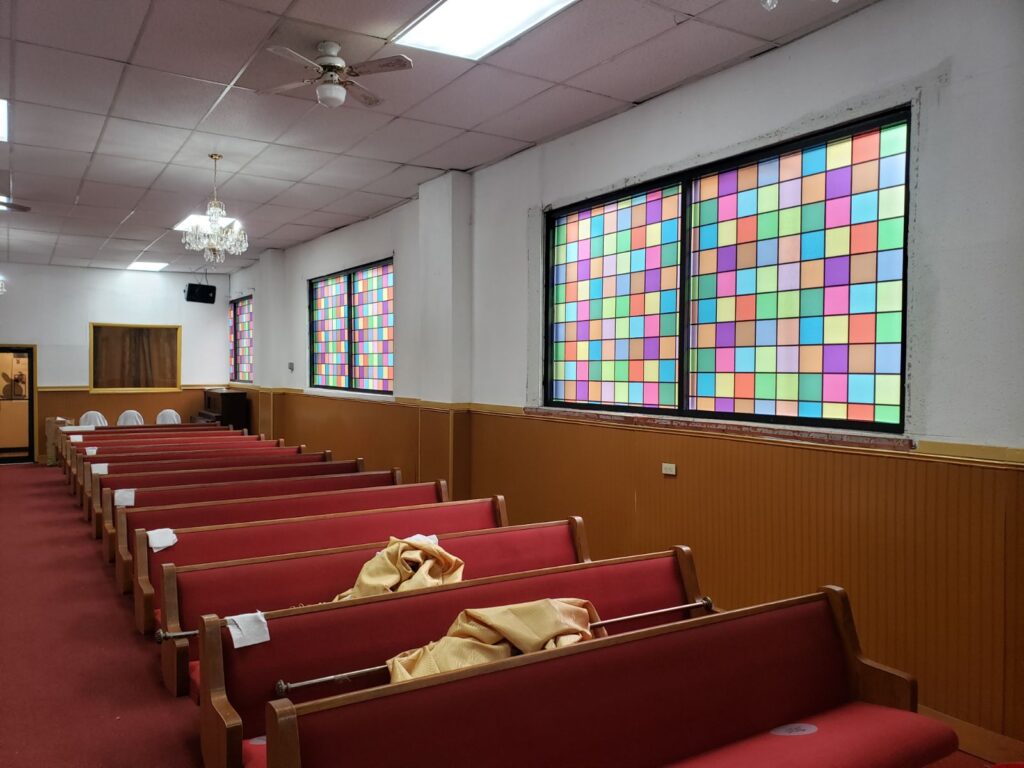 Church windows made of colored squares